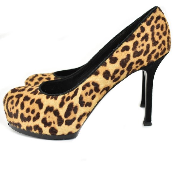 YVES SAINT LAURENT "Tribtoo": Leopard, Calf-Hair Platform Heels/Pumps - Picture 2 of 10